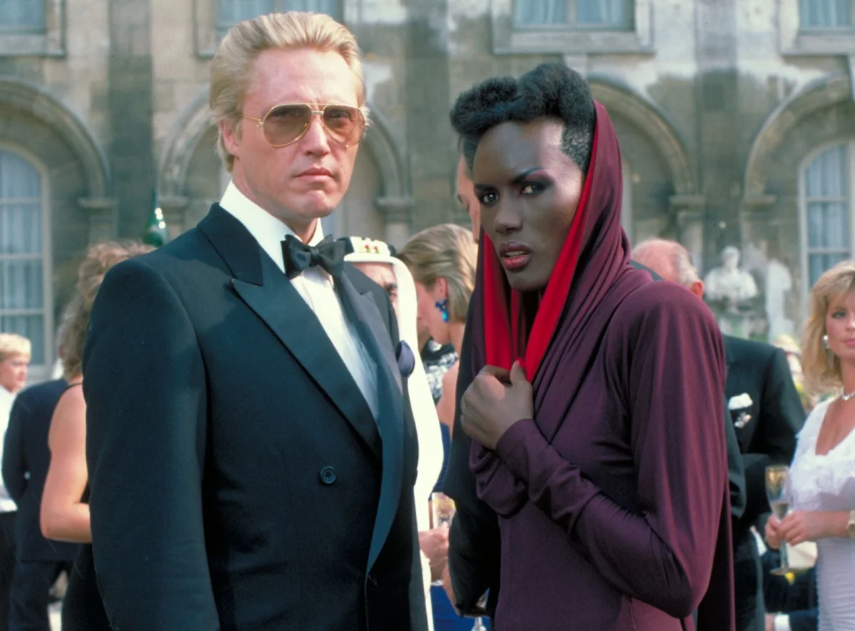 Christopher Walken as Max Zorin beside Grace Jones as May Day in A View to a Kill